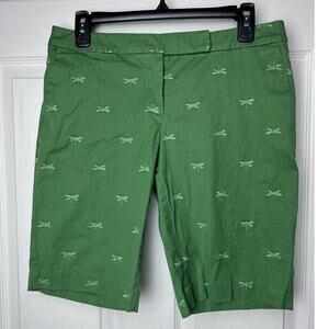 Talbots Petites Green Shorts Embroidered Dragonflies Size 6P Bermuda